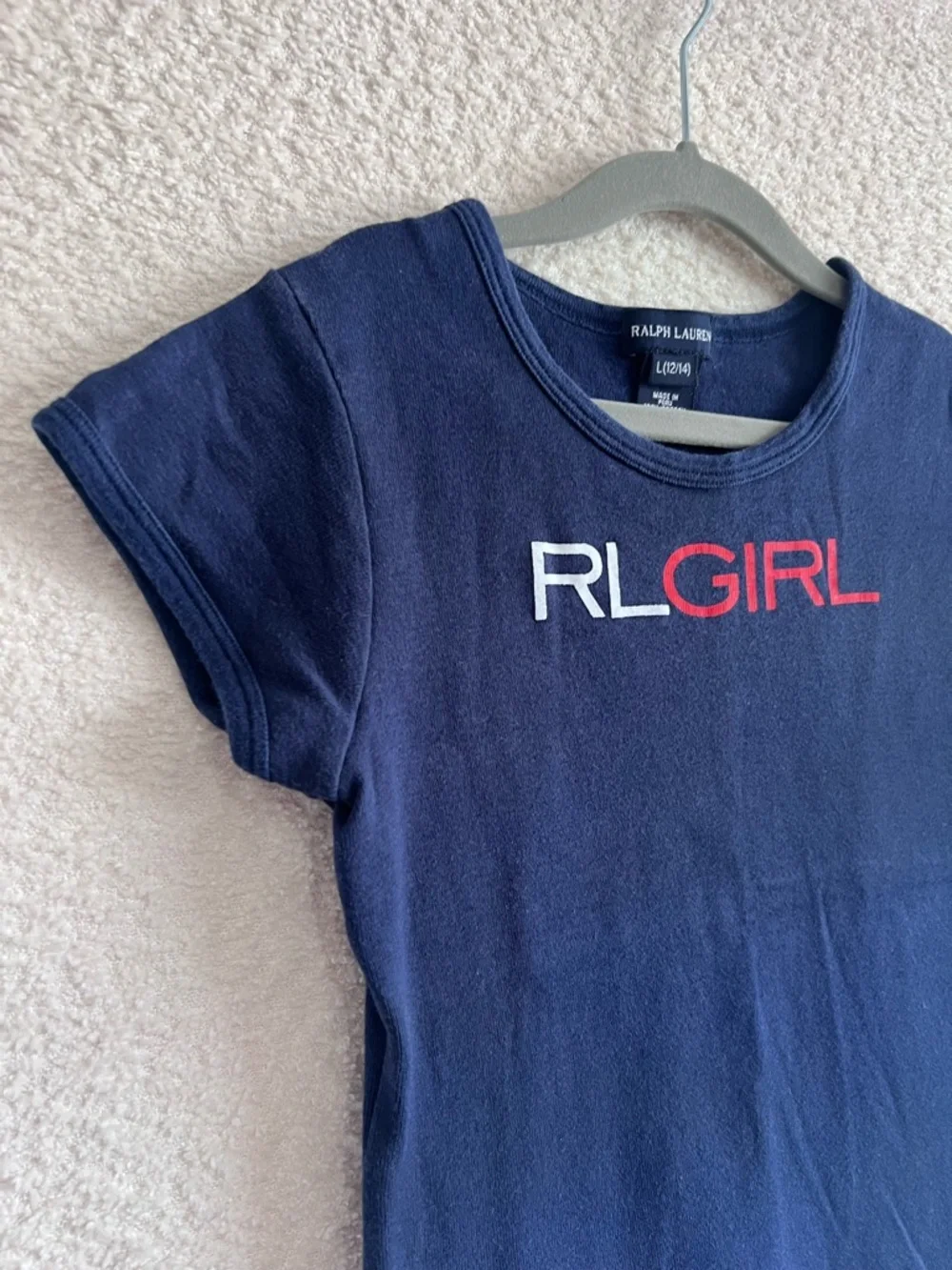 Ralph Lauren Vintage RLGIRL‎ Rare Blue Red Short Sleeve T Shirt Size Large 12/14